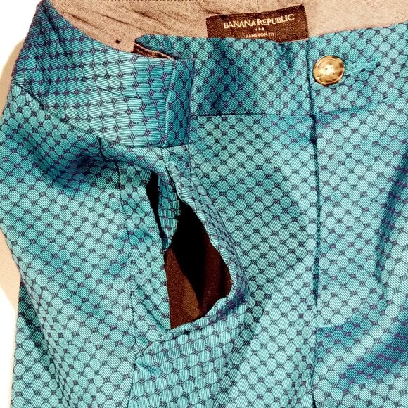 BANANA REPUBLIC Ankle Pants sz 8 Hampton Fit Teal/Navy Geo Print Textured GUC - Picture 6 of 12